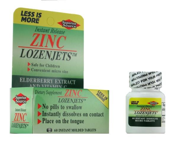 Zinc Lozenjets (No Shot, Quick Release, 60 Instant Dissolve Mini Tabs) | Zinc Lozenge Superior Source Vitamins