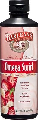 Omega Swirl Omega-3 Flax Oil (Strawberry Banana 16 oz)* Barleans Organic Oils