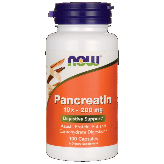 Pancreatin 10X 200mg (100 Caps 2000 mg) NOW Foods