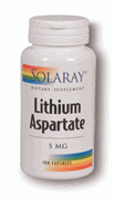 Lithium Aspartate 5mg (100 Caps) Solaray Vitamins