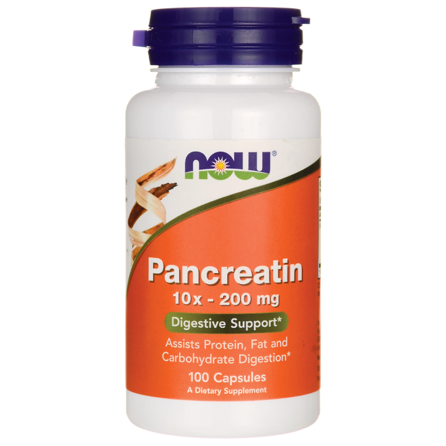 Pancreatin naturally contains protease (protein digesting), amylase (carbohydrate digesting), and lipase (fat digesting) enzymes..