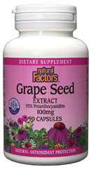 Natural Factors Grape Seed Extract is full of the health promoting benefits of its key compounds, proanthocyanidins. Grape Seed extract offers potent antioxidant protection against damaging free radicals. Free radicals attack the body's cells and inhibit their healthy development and reproduction..