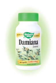 Nature's Way Damiana Leaf Capsules. Damiana (Turnera aphrodisiaca), an aromatic perennial shrub native to Mexico and the Southwestern United States, has been used traditionally by herbalists as a tea..
