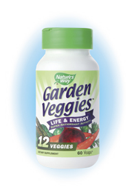 Nature's Way Garden Veggies contains over 3,000 phytonutrients taken from 12 vegetables. This broad spectrum of nutrients are essential to health, vitality and energy. Garden Veggies helps you meet the USDA recommended daily serving of vegetables..