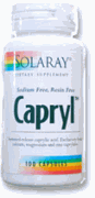 Solaray Capryl contains sustained-release caprylic acid. It is exclusively from calcium, magnesium and zinc caprylates..