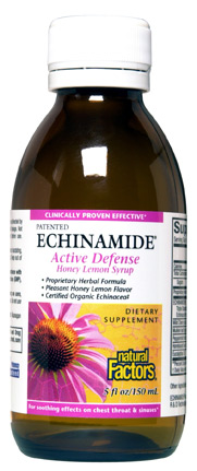 Natural Factors Active Defense Syrup,  relieves minor throat scratchiness and coughing. It also boosts the immune system..