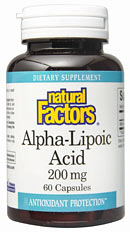 Natural Factors Alpha-Lipoic Acid is a valuable antioxidant that helps protect the body against damaging free-radicals. Unlike other antioxidants, Alpha-Lipoic Acid is both water and fat soluble, enabling it to quench free-radicals both inside the cells and outside in intracellular spaces..