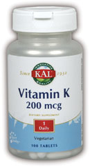 KAL Vitamin K 200 mcg tablets provide nutritive support for normal, healthy protein synthesis in bone, plasma and kidneys..
