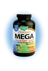 Nature's Way EFA Gold MEGA EFA Blend provides a healthy balance of omega-3, omega-6, and omega-9 fatty acids, which aid in healthy brain development, build strong bones, and increase cardiovascular health, while reducing the risk of cancer and stroke..