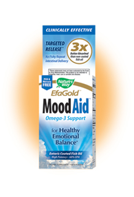 Nature's Way EFA Gold MoodAid provides a high level of EPA and other essential fatty acids, which improve overall mood, enhance nervous system and brain development in children, and decrease risk of heart attack and stroke..