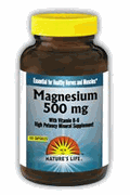 Nature's Life Magnesium 500mg with Vitamin B-6 gives the body additional magnesium essential for metabolic processes and healthy bones.