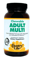 Country Life Chewable Adult's Multi is a Vitamin / Mineral Formula with Antioxidant Vitamins A, C, E and Selenium and Activated B Vitamins..