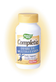 Nature's Way Completia Diabetic Multivitamin, daily support with alpha-lipoic acid, fenugreek, and GTF chromium..