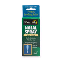 Naturade Saline & Aloe Nasal Spray uses natural herbs and aloe vera gel to moisturize dry nasal passages and reduce cold symptoms..