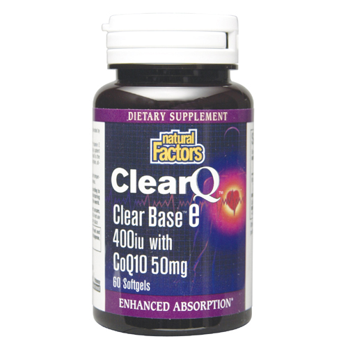 Natural Factors ClearQ provides Coenzyme Q10 with Clear Base vitamin E resulting in increased absorption, utilization, and function..