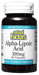 Natural Factors Alpha-Lipoic Acid is a powerful antioxidant that may improve diabetic neuropathies.  Alpha-Lipoic Acid extends the life of other antioxidants, enhances performance of other vitamins and antioxidants.