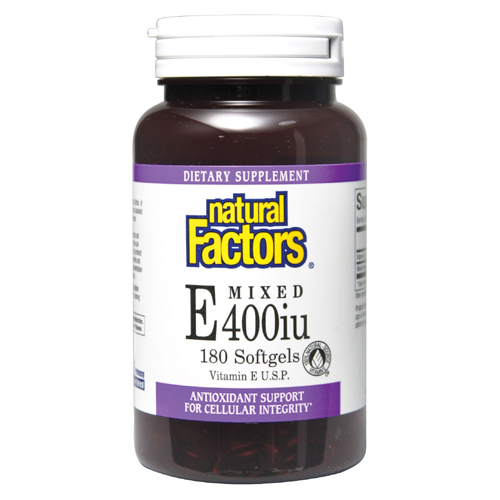Natural Factors 400 iu Vitamin E U.S.P. is a fat-soluble vitamin and antioxidant that protects cell membranes and prevents free radical damage, supporting the cardiovascular system and general health..
