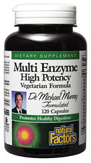 Multi Enzyme capsules are the optimal digestive aid containing a full spectrum of plant-derived enzymes in a single supplement.  To help improve the body's absorption of nutrients, these valuable enzymes break down carbohydrates, proteins, and fats.  This includes starch, cellulose, lactose, and other sugars.  Natural supplementation is an excellent way to replenish enzymes lost from foods during cooking and processing..